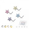 12PCS OF CZ PRONG FLOWER 316L SURGICAL STEEL L SHAPE NOSE BOX